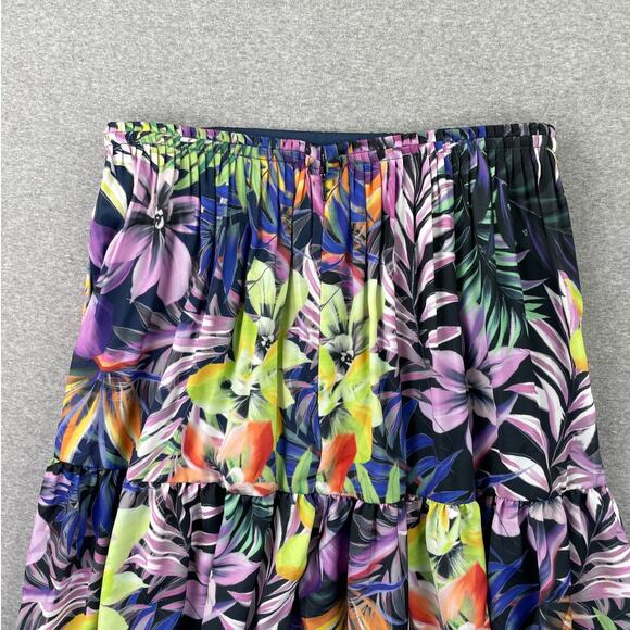 Elie Elie Tahari Skirt Small Tropical Floral Print Tiered Midi Pleated Flounce - Picture 13 of 15